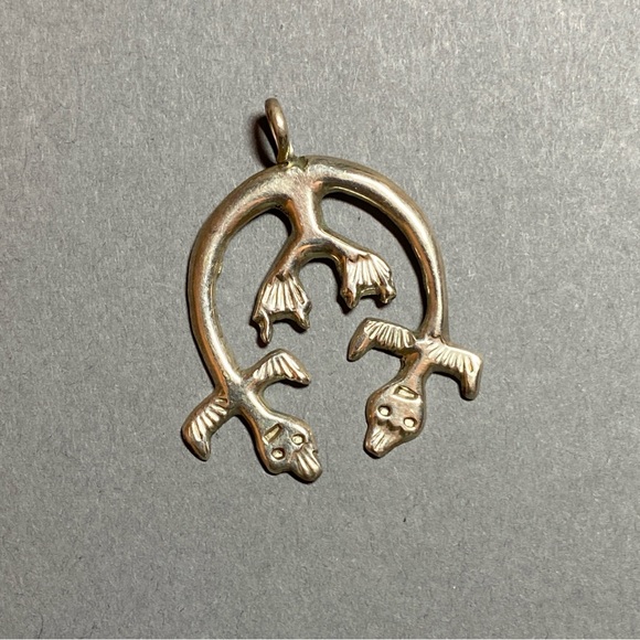Vintage Jewelry - Vintage Native American Double Yei Kachina Silver Sand Cast Naja Pendant